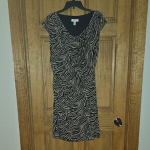 Dressbarn Black and Tan Ruched Sheath Dress